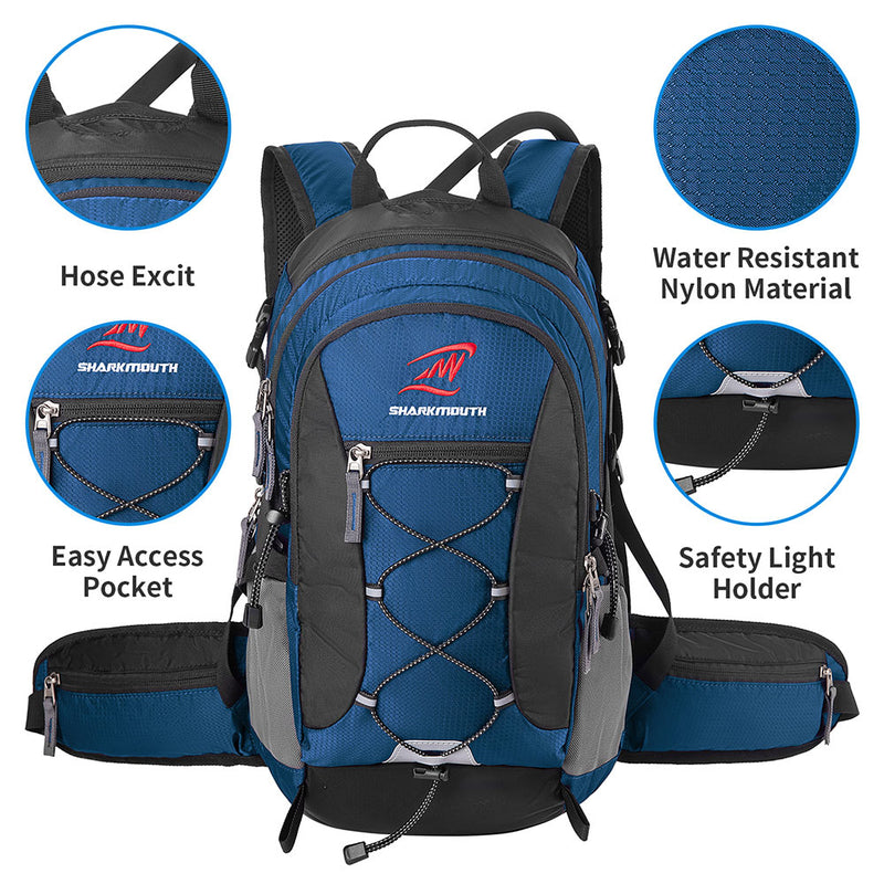 SHARKMOUTH Hiking Hydration Backpack Pack with 2.5L BPA Free Water Bladder,  Roomy and Comfortable for Long Day Hikes, Day Trips, Daypack Travel and  Journey, Black : : Sports & Outdoors